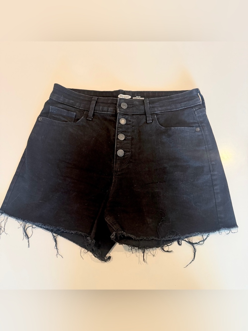 Old Navy Black Distressed High-Rise Button Fly Denim Shorts